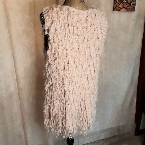 Long Beige Fringe Knit Vest with hook closure L/XL - Picture 3 of 11